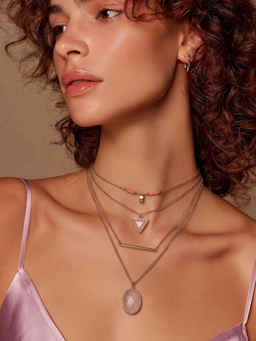 NWT nadine West Gold Four Strand Necklace with Pink Highlights ~18"